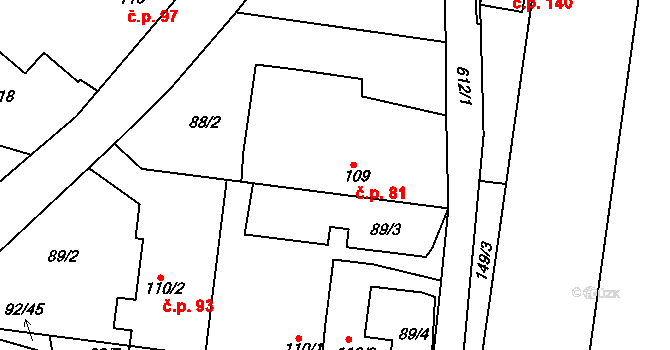Byškovice 81, Neratovice na parcele st. 109 v KÚ Byškovice, Katastrální mapa