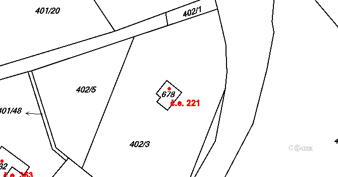 Čisovice 221 na parcele st. 678 v KÚ Čisovice, Katastrální mapa