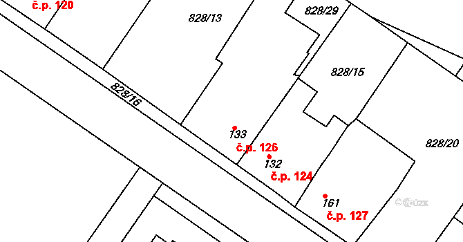 Kyšice 126 na parcele st. 133 v KÚ Kyšice u Plzně, Katastrální mapa