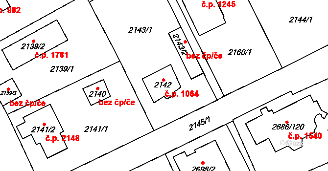 Černošice 1064 na parcele st. 2142 v KÚ Černošice, Katastrální mapa