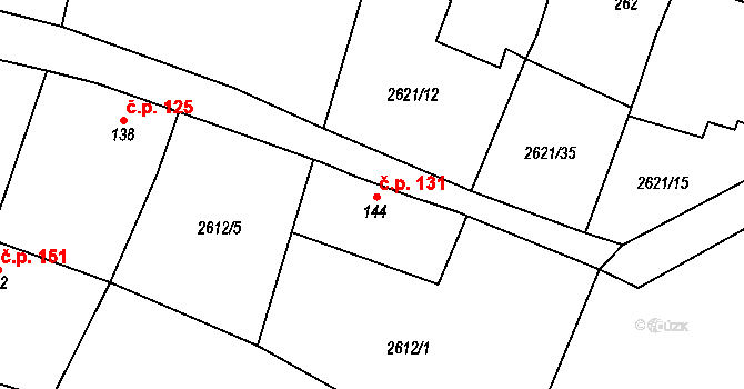 Ledce 131 na parcele st. 144 v KÚ Ledce u Plzně, Katastrální mapa
