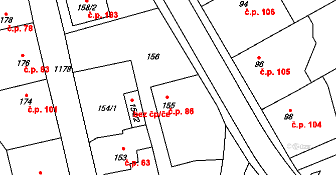 Meclov 86 na parcele st. 155 v KÚ Meclov, Katastrální mapa