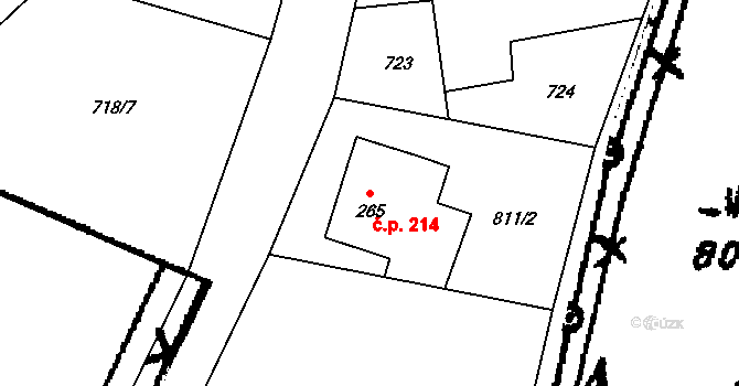 Jetřichov 214 na parcele st. 265 v KÚ Jetřichov, Katastrální mapa