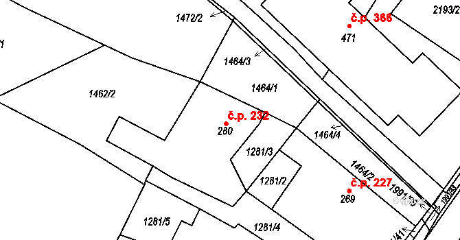 Všeruby 232 na parcele st. 280 v KÚ Všeruby u Plzně, Katastrální mapa