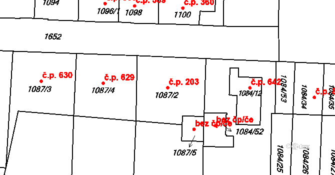 Hronov 203 na parcele st. 1087/2 v KÚ Hronov, Katastrální mapa