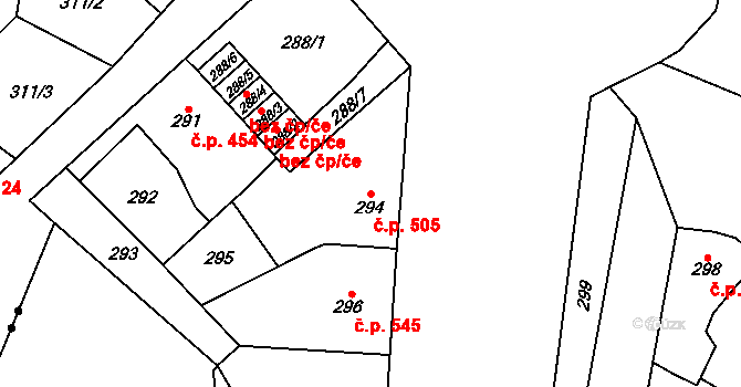 Hronov 505 na parcele st. 294 v KÚ Hronov, Katastrální mapa