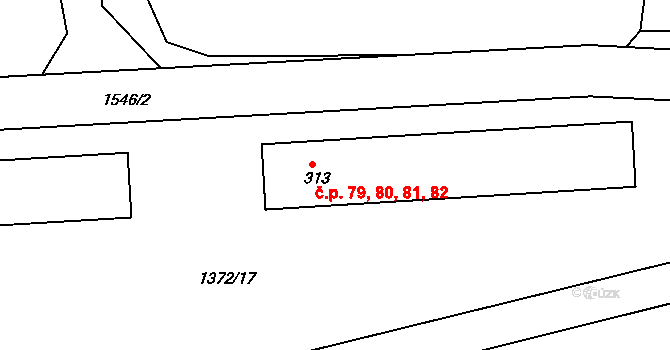 Chvaletice 79,80,81,82 na parcele st. 313 v KÚ Telčice, Katastrální mapa