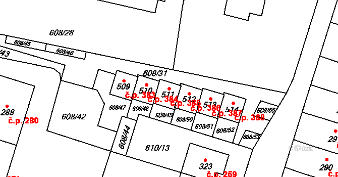 Stěžery 385 na parcele st. 511 v KÚ Stěžery, Katastrální mapa