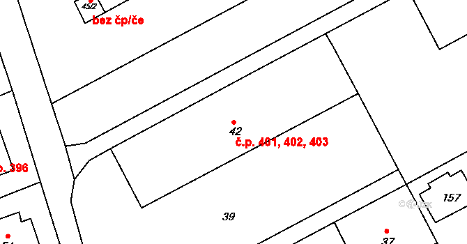 Velké Opatovice 401,402,403 na parcele st. 42 v KÚ Velké Opatovice, Katastrální mapa