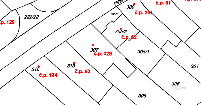 Zarazice 329, Veselí nad Moravou na parcele st. 307 v KÚ Zarazice, Katastrální mapa
