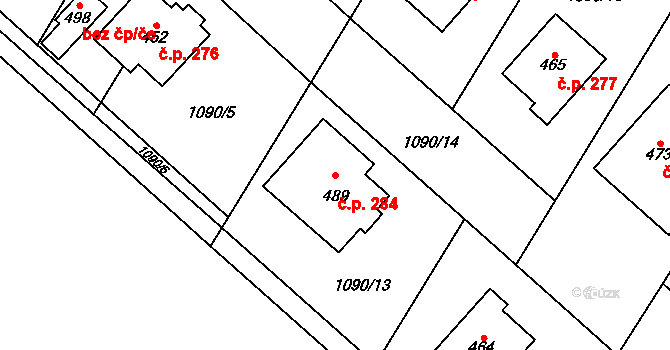 Pňovice 284 na parcele st. 489 v KÚ Pňovice, Katastrální mapa