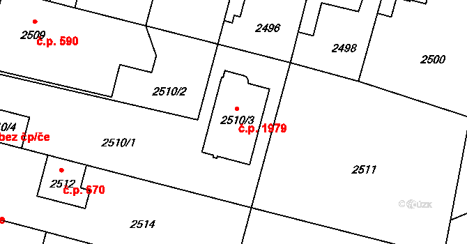 Úvaly 1979 na parcele st. 2510/3 v KÚ Úvaly u Prahy, Katastrální mapa