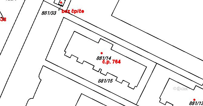 Hostavice 764, Praha na parcele st. 881/14 v KÚ Hostavice, Katastrální mapa