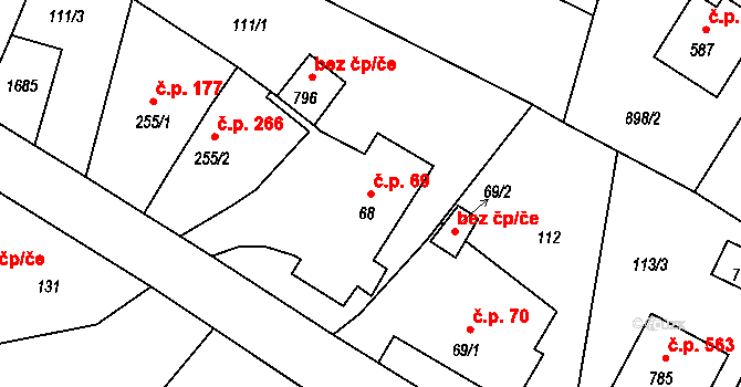 Mořkov 69 na parcele st. 68 v KÚ Mořkov, Katastrální mapa