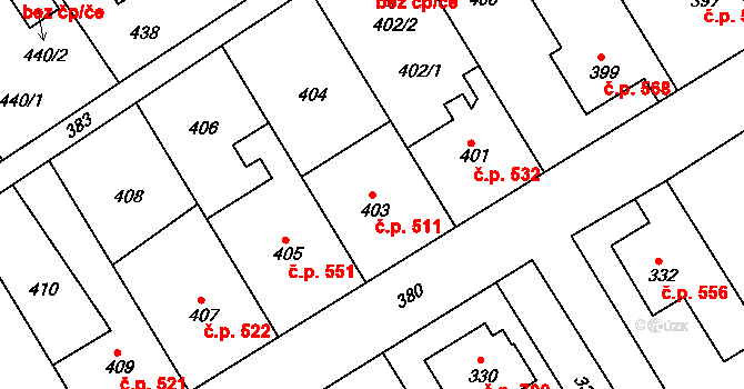 Odry 511 na parcele st. 403 v KÚ Odry, Katastrální mapa