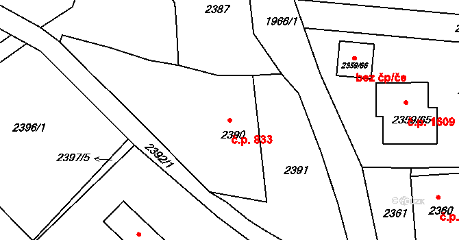 Příbor 833 na parcele st. 2390 v KÚ Příbor, Katastrální mapa