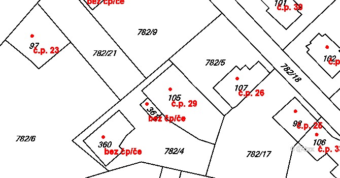 Hrudkov 29, Vyšší Brod na parcele st. 105 v KÚ Hrudkov, Katastrální mapa