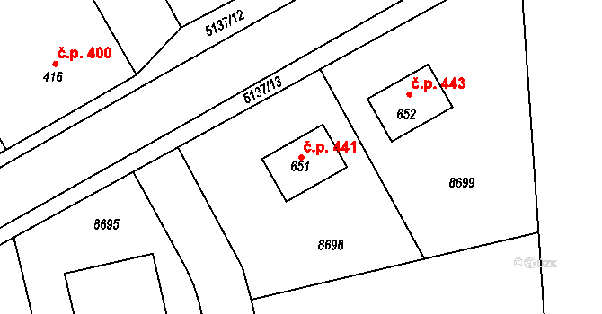 Vlasatice 441 na parcele st. 651 v KÚ Vlasatice, Katastrální mapa