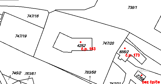 Latrán 163, Český Krumlov na parcele st. 4252 v KÚ Český Krumlov, Katastrální mapa