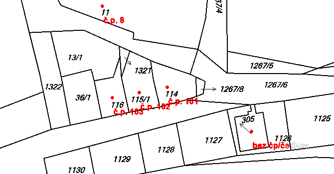Líšťany 101 na parcele st. 114 v KÚ Líšťany u Cítolib, Katastrální mapa