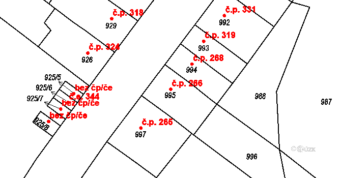 Trmice 266 na parcele st. 995 v KÚ Trmice, Katastrální mapa
