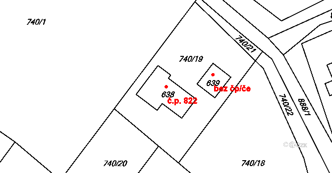 Horní Bludovice 822 na parcele st. 638 v KÚ Horní Bludovice, Katastrální mapa
