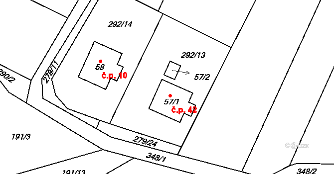 Dolní Sokolovec 42 na parcele st. 57/1 v KÚ Horní Sokolovec, Katastrální mapa