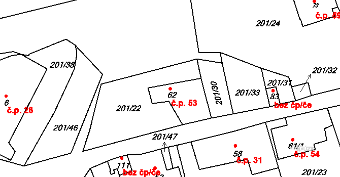 Olešnice 53, Okrouhlice na parcele st. 62 v KÚ Olešnice u Okrouhlice, Katastrální mapa