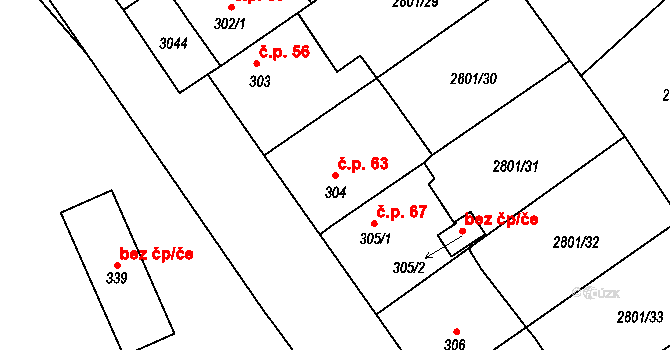 Štoky 63 na parcele st. 304 v KÚ Štoky, Katastrální mapa