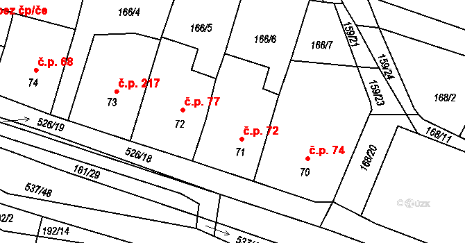 Čižice 72 na parcele st. 71 v KÚ Čižice, Katastrální mapa