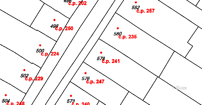 Moravský Žižkov 241 na parcele st. 578 v KÚ Moravský Žižkov, Katastrální mapa