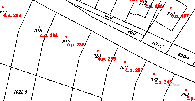 Šakvice 286 na parcele st. 320 v KÚ Šakvice, Katastrální mapa