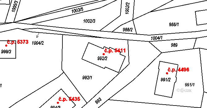 Proseč nad Nisou 5411, Jablonec nad Nisou na parcele st. 992/2 v KÚ Proseč nad Nisou, Katastrální mapa