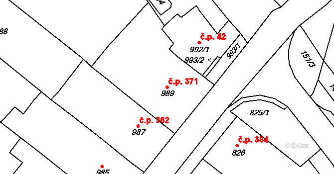 Šitbořice 371 na parcele st. 989 v KÚ Šitbořice, Katastrální mapa