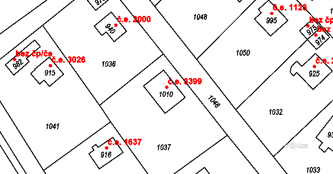 Litice 3399, Plzeň na parcele st. 1010 v KÚ Lhota u Dobřan, Katastrální mapa