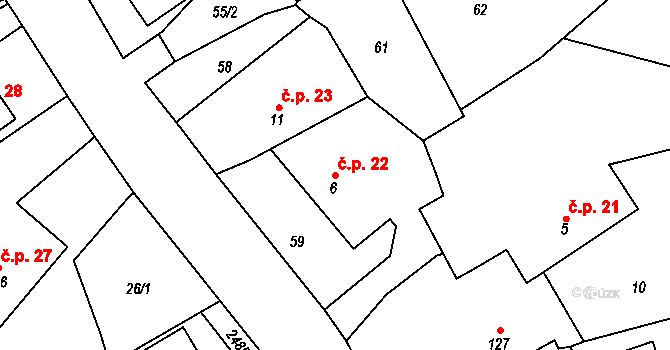 Tymákov 22 na parcele st. 6 v KÚ Tymákov, Katastrální mapa