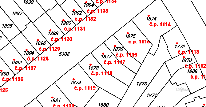 Znojmo 1117 na parcele st. 1877 v KÚ Znojmo-město, Katastrální mapa