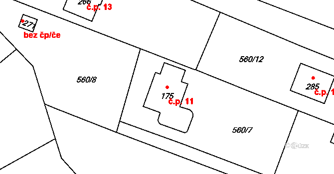 Křiváček 11, Řehenice na parcele st. 175 v KÚ Malešín, Katastrální mapa