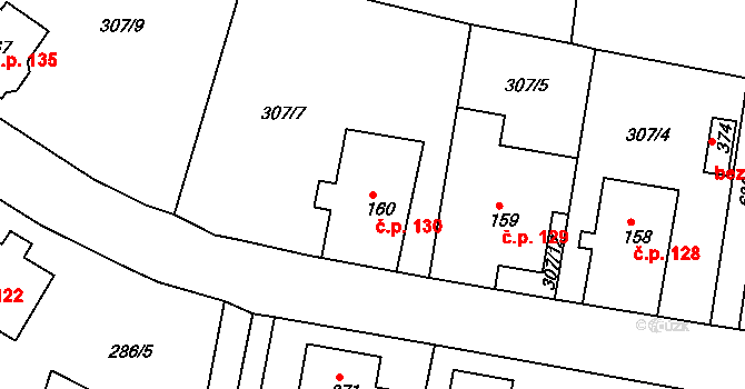 Jenišovice 130 na parcele st. 160 v KÚ Jenišovice u Jablonce nad Nisou, Katastrální mapa