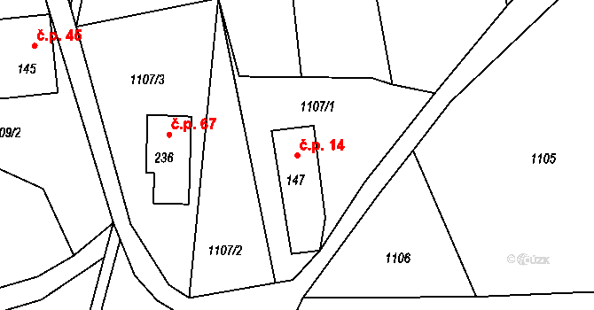 Huntířov 14, Skuhrov na parcele st. 147 v KÚ Skuhrov u Železného Brodu, Katastrální mapa