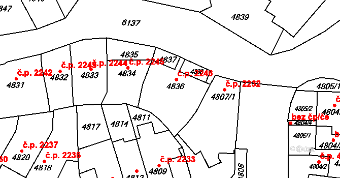 Jihlava 2246 na parcele st. 4836 v KÚ Jihlava, Katastrální mapa