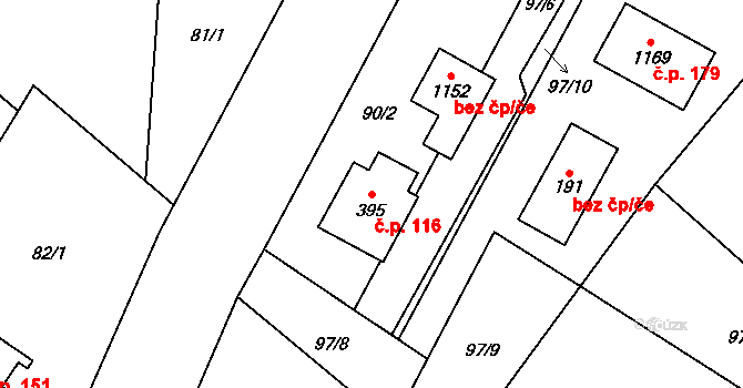 Tyra 116, Třinec na parcele st. 395 v KÚ Tyra, Katastrální mapa