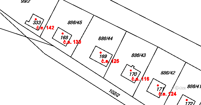 Sedlčánky 125, Čelákovice na parcele st. 169 v KÚ Sedlčánky, Katastrální mapa
