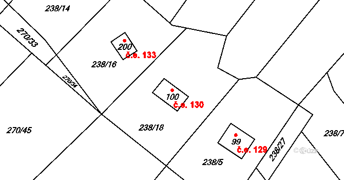 Heroltice 130 na parcele st. 100 v KÚ Heroltice u Tišnova, Katastrální mapa