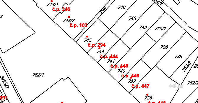 Svatobořice 444, Svatobořice-Mistřín na parcele st. 744 v KÚ Svatobořice, Katastrální mapa