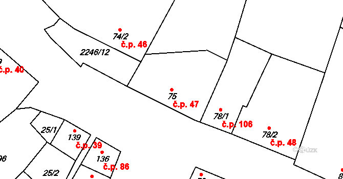 Troubky 47, Troubky-Zdislavice na parcele st. 75 v KÚ Troubky, Katastrální mapa