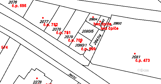 Rýmařov 699 na parcele st. 2080/1 v KÚ Rýmařov, Katastrální mapa