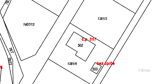 Lípa 317 na parcele st. 502 v KÚ Lípa u Havlíčkova Brodu, Katastrální mapa