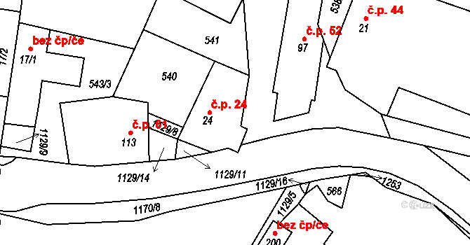 Lestkov 24, Radostná pod Kozákovem na parcele st. 24 v KÚ Lestkov pod Kozákovem, Katastrální mapa