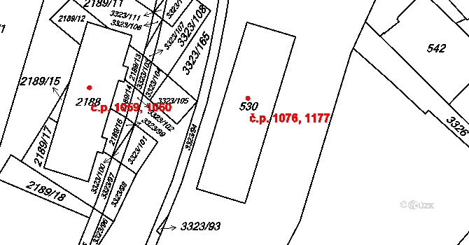 Mikulov 1076,1177 na parcele st. 530 v KÚ Mikulov na Moravě, Katastrální mapa